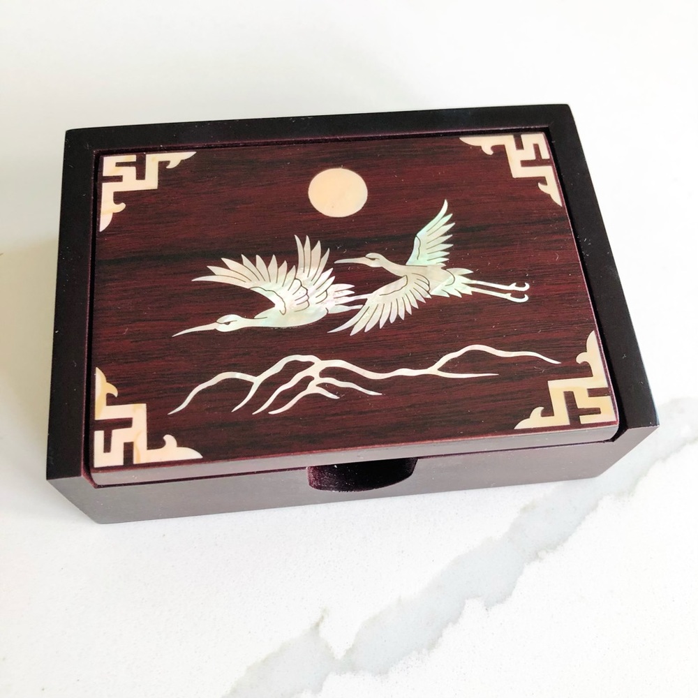 Abalone Inlay Wood Jewelry Box - Crane - Picture 3 of 11